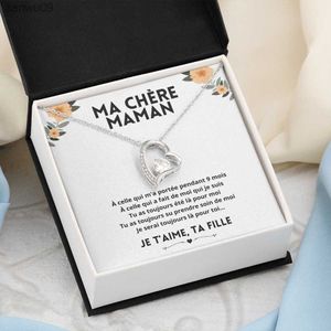 Французский для моей мамы подарочные ожерелья от дочери любовь сердца подвесное ожерелье Женщины Женщины Серебряное золото с коробкой L230704