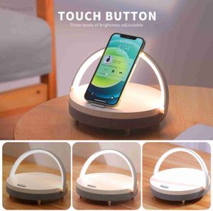 Nattljus Bluetooth Träbord Högeffekt Mobiltelefonställ för IPhone 13 Trådlös laddare Lampa Högtalare HKD230704