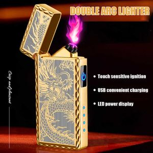 New Double Arc Lighter Touch Induction Ignition LED Power Display Convenient USB R echargeable Cigarette GTE1