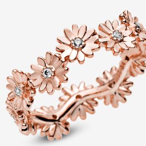 Nowy popularny flower Lucky Classic Daisy Crown Ring Pandoras S925 srebrny srebrny pierścionka weselne biżuteria