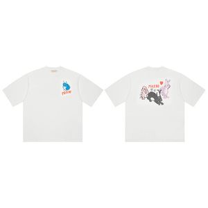 T-shirt de manga curta estampada frente e verso Rabbit Three Brothers Summer Men and Women of The Same Algodão Gola redonda Oversize Casal Top