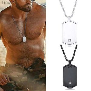 Stainless Steel Men's Dog Tag Necklace with Cubic Zirconia Stone Pendent Men Jewelry L230704