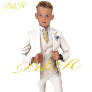 Kostym Kostym för pojkar Ivory Jacka Byxor Väst Bröllopssmoking Tredelad festklänning Barn Blazer Set kostym enfant garon mariagHKD230704