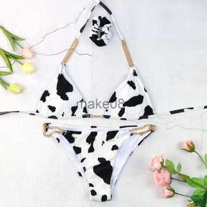 Women's Swimwear swimsuit female bikinis set bikini chain 2021 new swimwear high cut wire free swimming women swimwear chain hollow black brown J230704