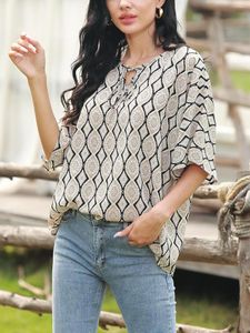 Women's Blouses 2023 Summer Fashion Floral Print Tunic Round Neck Casual Short Sleeved Flowy Shirt Ladies Tops Loose Fit