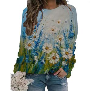 Women's Hoodies O-neck Flower Painting Printing Long-sleeved Sweater Butterfly 3D Casual All-match Coat Pullovers Are Mostly