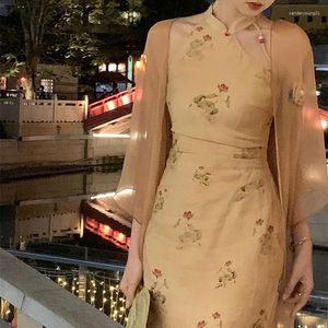 Etnik Giyim Fener Turu Çin Retro İnce Bel ve Tasarım Sense Etek ile Geliştirilmiş Cheongsam Elbise
