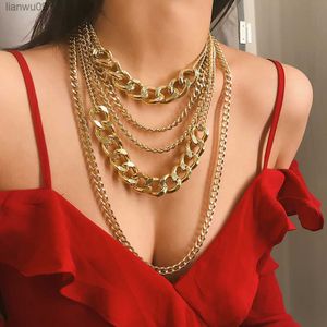 2019 Vintage Fashion Thick Chain Pendant Necklaces For Women Bohemian Gold Color Metal Multi Layer Necklace Jewelry Wholesale L230704