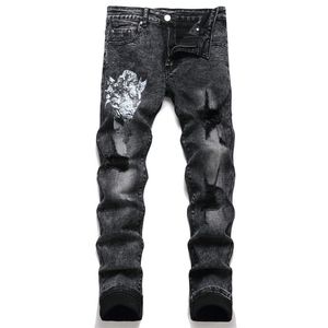 RIP Jeans Tasarımcı Kot Kadın Erkek Kot Pantolon Yırtılmış High Street Moda Markası Pantalonları Vaqueros Para Hombre Motosiklet Nakış Delikli Uzun Hip Hop