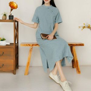 Ethnic Clothing 2023 Chinese Style Solid Color Improved Cheongsam Dress Women Elegant Vinatge Qipao Casual Daliy