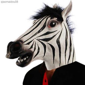 Latex Full Head Zebra Mask Halloween Realistic Fancy Dress Party Animal Cosplay Carnival Costume Accessories Theater Props L230704