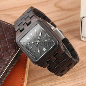 Wristwatches Retro Wood es for Men Unique Rectangle Dial Light Clock Man Full Natural Woody Bracelet Calendar Date Quartz Wrist es 0703