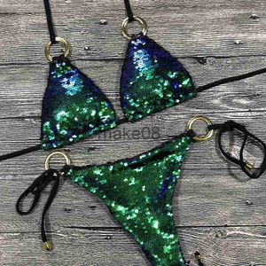 Women's Swimwear Solid Bikini Sexy Swimsuit Halter Swimwear Bathing Suit Women Bling Sequin Bikini Set Beach Wear Dropshipping Monokini Glitter J230704