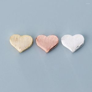 Loose Gemstones 925 Sterling Silver Wire Drawing Craft Heart Spacer Beads 8mm Rose Gold Charm S925 DIY Jewelry Making Supplier