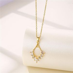 Anhänger Halsketten Licht Luxus Geometrische Raute Zirkon Kristall Halskette Für Frauen Koreanische Mode Edelstahl Schmuck Weibliche Kette