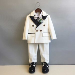 Suits Boys Formal British Dress Suit Sets Flower Children Wedding Baby's First Birthday Performance Costume Kids Blazer Pants OutfitsHKD230704