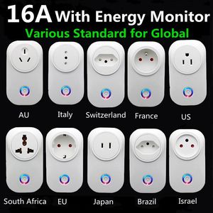 Plugs Tuya WiFi Smart Plug 16A EU Brasilien Socket med timer Power Energy Monitor SmartLife App Voice Control Work för Google Home Alexa