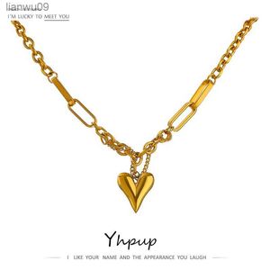 Yhpup Romantic Heart Pendant Necklace for Women High Quality Stainless Steel 18 K Metal Texture Choker Necklace Anniversary L230704