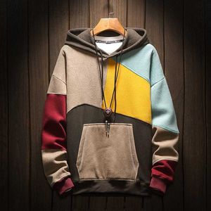 Men's Hoodies April MOMO Men's Hoodie With Fur Plus Size Patchwork Contrasted Color Casual Hooded Shirt Men Pullover Hip Hop Hoody HKD230704
