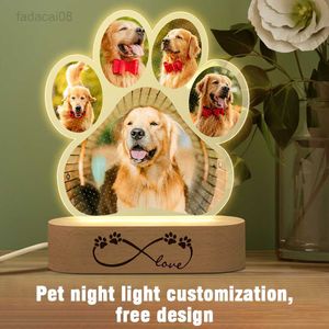 Luci Personalizzate Personalizzate Cane / Gatto Pet Foto Luce Animale Immagine 3D Acrilico USB Lampada da notte Personalizzazione Regalo fantasia Dropshipping HKD230704