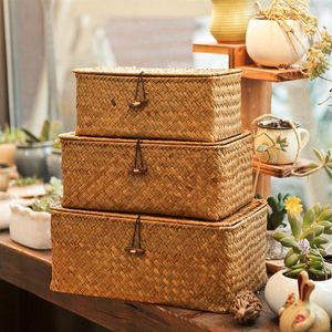 Curtains 1pcs Manual Woven Storage Basket Lid Debris Consolidation Storage Box Storage Basket Sorting Box Jewelry Box Wf1016