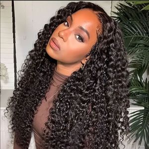 Cabelo Humano Ondulado Profundo Encaracolado Frontal Peruca Encaracolado HD Lace Wig Perucas Frontais Pré Arrancadas Com Cabelo de Bebê