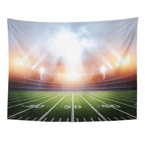 Tapisserier Fotbollsplan Stadium Tapestry Light Night Soccer Turf Wall Hanging Rugby Tapestries Bedroom Dorm Wall Decor Tyg