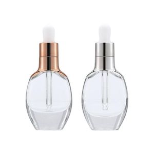 Flacone contagocce in vetro trasparente da 30 ml essenza lozione cosmetica contenitore vuoto coperchio argento oro spedizione veloce F3463 Sajkq