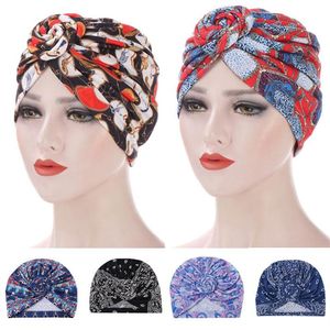 Abbigliamento etnico Donne musulmane Cofano Cancro Cappello Chemio Cap Perdita di capelli Pieghettato Sciarpa Turbante Coprispalle Stampa Moda Berretti Skul260a