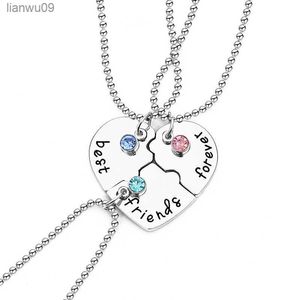 3 Pieces Set paired Of Best Friends Forever Letter Pendant Commemorative Friendship 3 Color Rhinestone Chain Necklace L230704