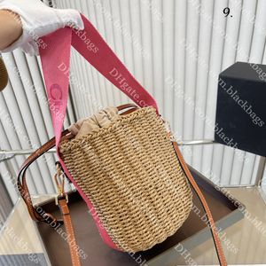 織バケツバッグデザイナービーチバッグ女性の夏の旅行わらトートバッグ最高品質の大容量ハンドバッグ