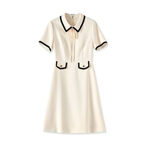 2023 Summer Apricot Contrast Color Dress Short Sleeve Lapel Neck Buttons Knee-Length Casual Dresses W3L045808