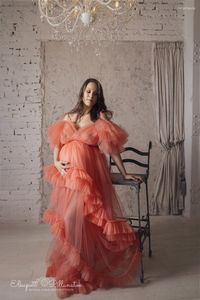 Women's Sleepwear Sexy Elegant Women Maternity Lotus Leaf Sleeve Tulle Bathrobe For Po Shoot Dress Party Wedding Nightgowns