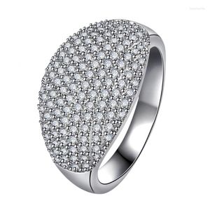 Cluster Rings S925 Silver Euramerican Full Diamond Arc Ring Luxury Star Plating White Gold Zircon Engagement