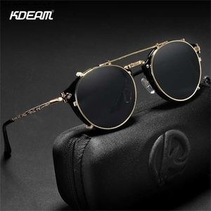 Óculos de sol KDEAM Retro Steampunk Round Clip On Óculos de Sol Masculino Feminino Dupla Camada Removível Lente Barroco Pernas Esculpidas Óculos UV400 Com Caixa Z230704