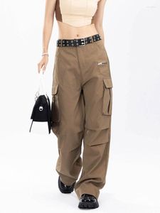 Women's Pants 2023 American Vintage Pocket Overalls Autumn High Waist Loose Wide Leg Straight Floor Mops Streetwear