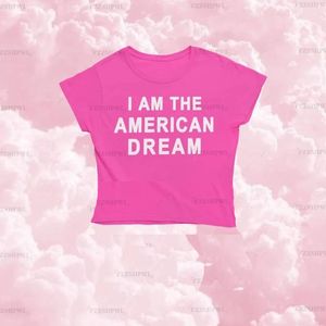 T-shirt damski Śliczne 2000s Estetyczny nadruk w litery Różowa koszulka dziecięca Y2K Streetwear O Neck Krótki rękaw Crop Top Damskie ubrania slim fit t shirt emo 230703