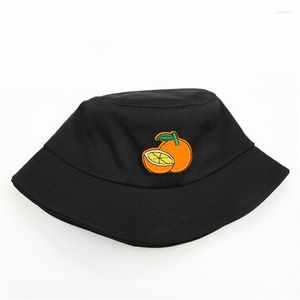 Berets 2023 Orange Fruit Embroidery Cotton Bucket Hat Fisherman Outdoor Travel Sun Cap Hats For Men And Women 321