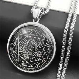 Seal of Seven Archangels Medal Stainless Steel Glass Necklace Seal of Solomon Talisman Necklace Protection Jewelry collar hombre L230704