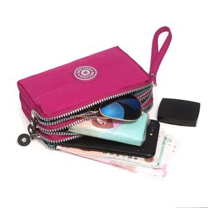 Kadınların taşınabilir naylon büyük kapasiteli cüzdan para çantası üç fermuarlı makyaj kılıfı kozmetik telefon gözlükleri kart depolama çantaları