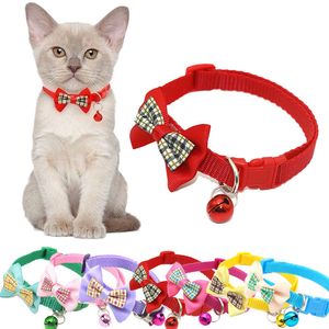 Multicolor Cute Dogs Cat Bell Positioning Collar Teddy Bomei Dog Cartoon Bow Bowknot Justerbar spänne Krage Leads Necklace Pet Supplies W0055