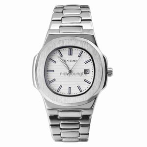 Orologi da polso PINTIME Top Brand Mens Silver Square Face Fashion es Cinturino in acciaio inossidabile Polso casual per uomo con calendario 0703