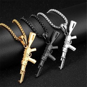 Colar de pingentes de arma de hip hop refinado e elegante, dourado, prata, liga, AK 47, para homens, joias de rapper L230704