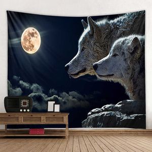 Tapestries Wolf moon night tapestry decoration cloth background