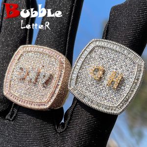 Band Rings Bubble Letter Personalized Name for Men Full Iced Out Cubic Zirconia Prong Setting Hip Hop Jewelry 230704