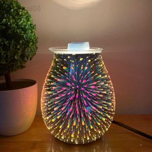 Luzes Difusor de óleo essencial Vela elétrica Vidro Cera Derreter Aquecedor 3D Fogo de Artifício Luz Noturna Queimador Aroma Decoração para Casa HKD230704