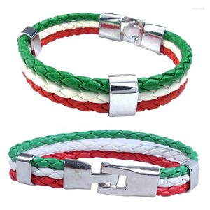 Braccialetti con ciondoli 2 pezzi Bracciale gioielli verde bianco rosso Bracciale bandiera italiana in lega di pelle per uomo # 39; s Donna Larghezza 14 mm - Lunghezza 21,5