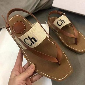 2023 summer new sandals woven with letter printing flat sandals women's outerwear beach flip-flop sandals 35-42