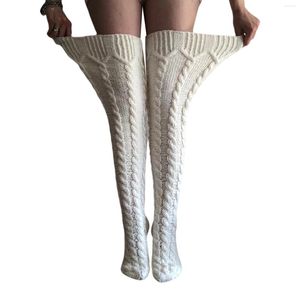 Meias femininas 2023 moda cabo malha meias longas bota alta inverno cor sólida acima do joelho