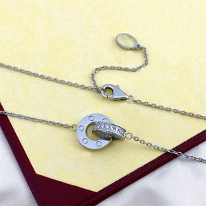 Luxuriöse, zierliche Silberhalskette für Frauen, Initialen-Halskette, Diamant-Anhänger, Designer-Halsketten, Doppelring, Modeschmuck, wasserdichte Damen-Herren-Halskette